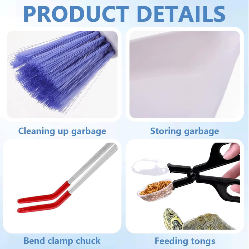 Mini Dustpan and Brush, Reptile Scoop Feeding Tool, Stainless Steel Straight Tweezers and Curved Tweezers for Reptiles, Hamsters, Hedgehogs, Rats, Guinea Pigs, Lizards and Other Small Animals White, Black - PawsPlanet Australia