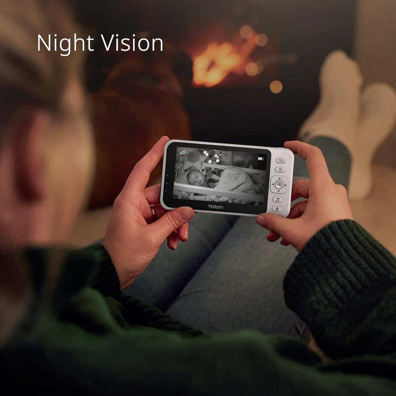 [Australia] - YOTON Baby Monitor no WiFi, 4.3" Baby Monitor Camera with 4X Zoom, 1.8m USB-C Charging Cable, Infrared Night Vision, Two Way Audio, Rechargeable 1500mAh Battery, for Baby/Pet (White) 