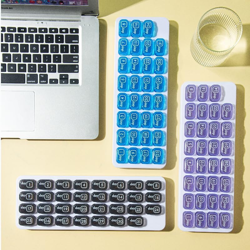 31 Day Pill Organizer for Daily Medicine/Vitamin/Supplement, Black | Portable monthly Pill Medicine case Box Holder for Daily Supplement Fish Oils/Adults Seniors/Family/Travel