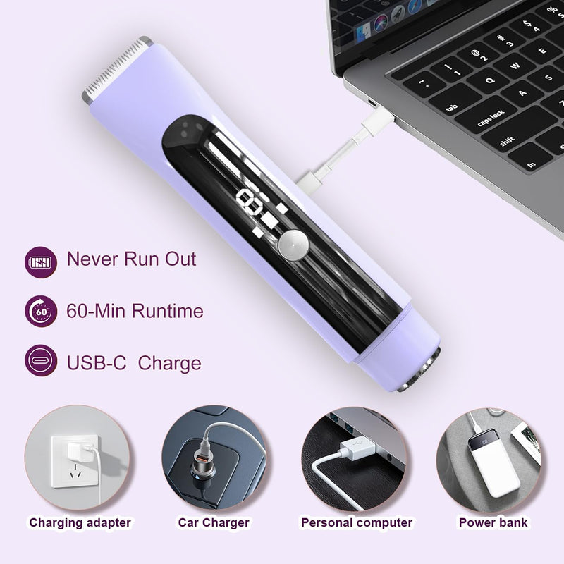 [Australia] - Electric Shaver for Women,2-in-1 Painless Hair Removal & Trimmer, IPX7 Waterproof for Shower Use for Face & Body Smooth Skin with LED Display, Rechargeable Razor for Travel Use Purple 