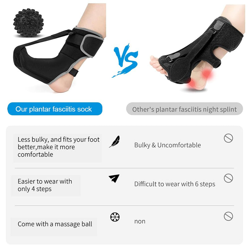 [Australia] - TOFBS Plantar Fasciitis Night Splint and Compression Socks with Massage Ball Set Adjustable Achilles Tendon Bandage for Plantar Fasciitis Pain Relief Black M 