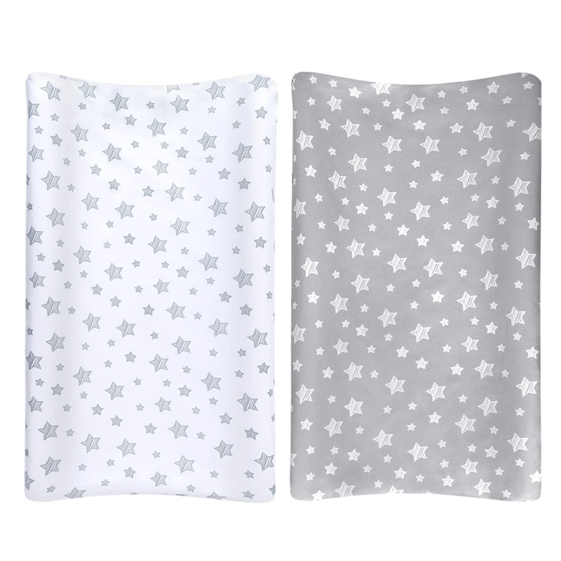 [Australia] - Changing Pad Cover for Boys Girls 2 Pack, Lovely Print Soft Unisex Diaper Change Table Sheets, Fit 32"x16" Contoured Pad, Comfy Cozy 2-Pack Cradle Sheets, Grey & White White&grey 