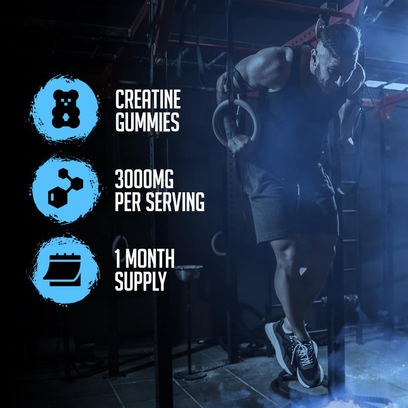 Creatine Gummies - 3000mg Per Serving, Raspberry Flavour - Creatine HCl, 90 Vegan Gummies - 30 Servings (Creatine Gummies) Creatine Gummies