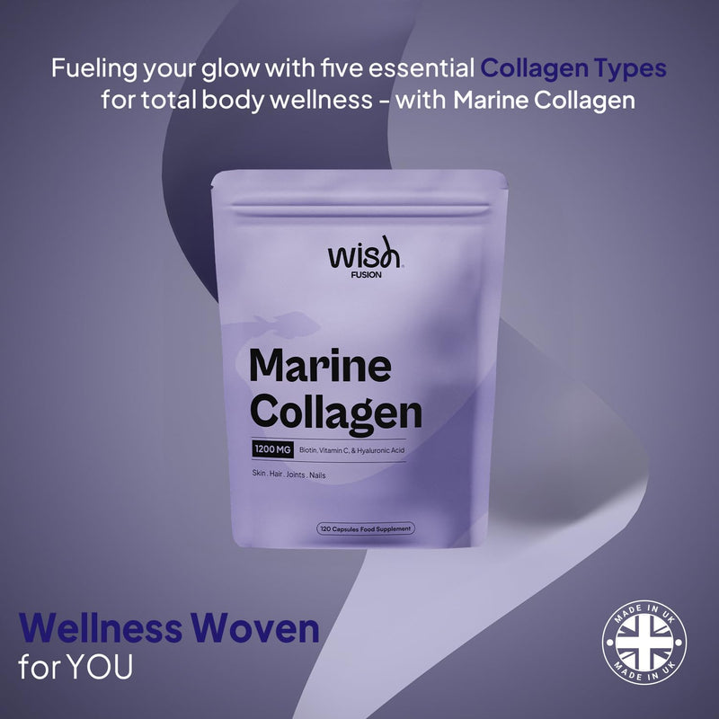 Marine Collagen Supplements for Women 100% Pure with Biotin, Vitamin C and Hyaluronic Acid for Hair, Skin and Nails Vitamins, Marine Collagen Capsules to Support Joints, 120 Capsules