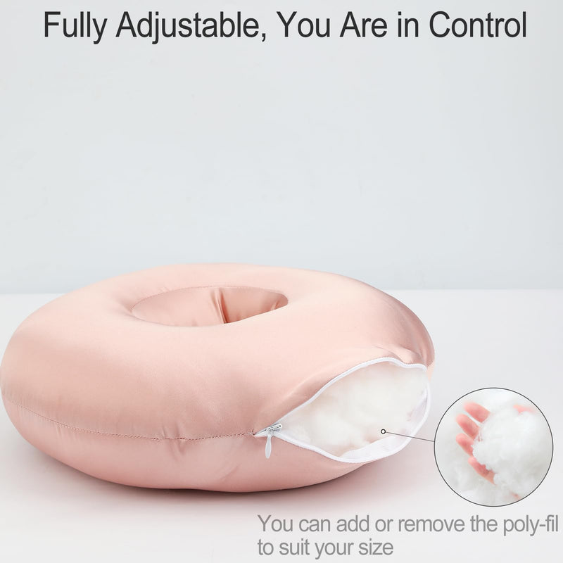 [Australia] - Silky Satin Piercing Pillow Ear Pillows Donut with Hole for Ear Pain CNH Piercing Pain Relief Sleeping Pressure Sore Side Sleepers Smooth Cooling Ear Guard Protector, Coral 