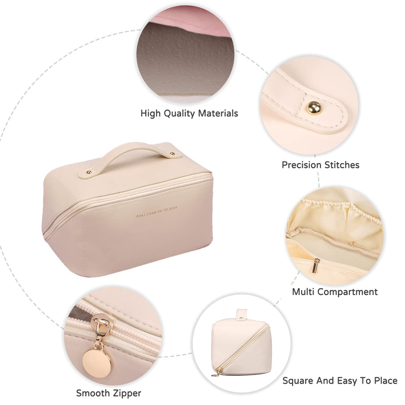 Toiletry Bag For Women Portable Make Up Bag Waterproof Wash Bag PU Leather Cosmetic Bag Bathroom Shower Bag Multifunctional Travel Organizer For Shampoo, Cosmetics, Toiletries Pink L