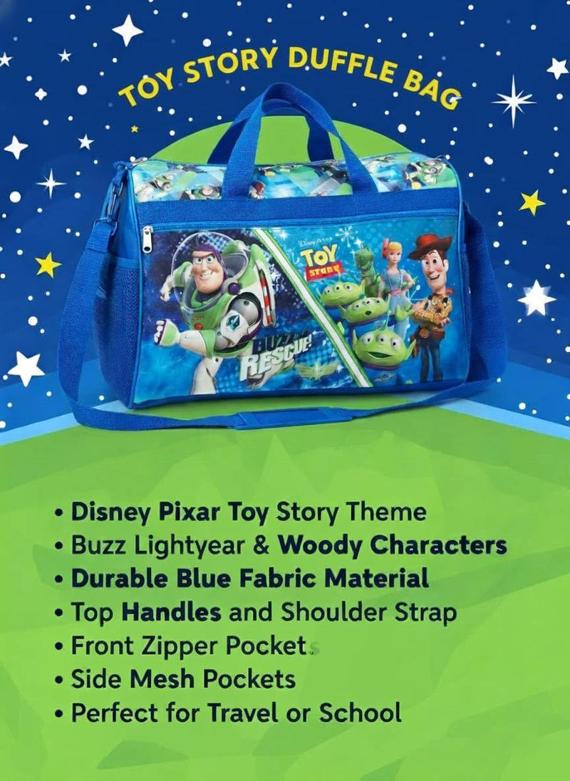 Disney Pixar Toy Story Kids’ Duffle Bag – Buzz Lightyear, Woody & Friends Travel Gym Bag with Adjustable Strap