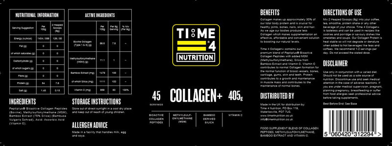 Time 4 Collagen + 45 Servings – Pure Hydrolysed Collagen Powder for Women & Men, MSM, Silica from Bamboo & Vitamin C – Collagen Protein Powder for Joint Care, Bones, Hair, Nails, Skin & Wrinkles