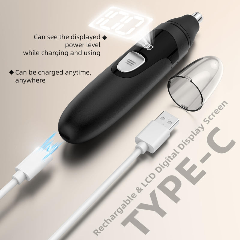 Nose Hair Trimmer,Painless Ear and Eyebrow Trimmer for Men with Dual Edge Blades,Rechargeable,Light Indicator Easy Washing (Black)