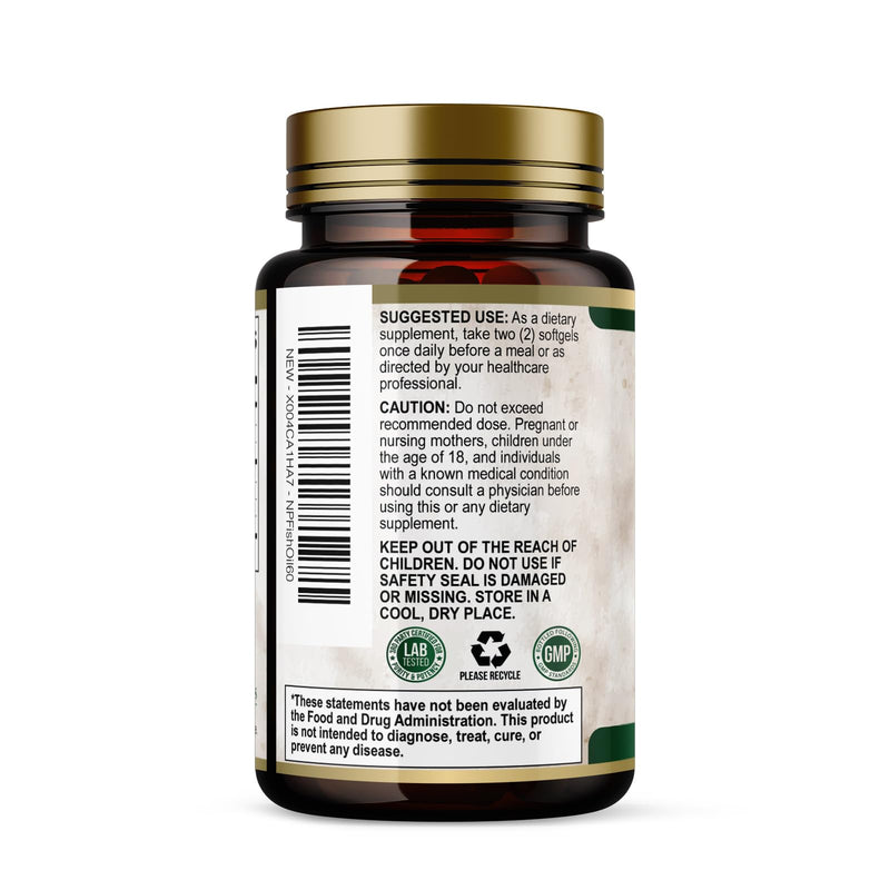 Omega 3 Fish Oil Pills 2400mg - Triple Strength Omega 3 Fish Oil Supplements - Best EPA & DHA Fatty Acids for Brain & Heart Health Support, Nature's Omega3 Supplement, 30 Day Supply - 60 Softgels 60 Count (Pack of 1)