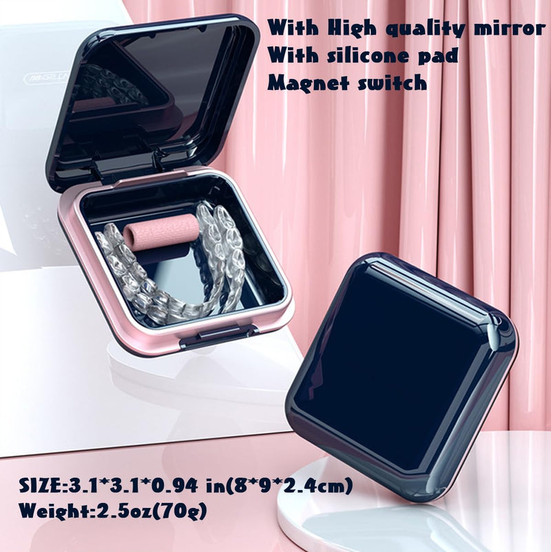 [Australia] - MURRI&MURRDI Retainer Case 2 Pack, Denture Case with Mirror, Denture Bath Box with Strainer Basket, Cute Denture Holder Mouthguard Storage Soak Container for Travel, Braces Cleaner Kit (C Dark Blue) C Dark Blue 