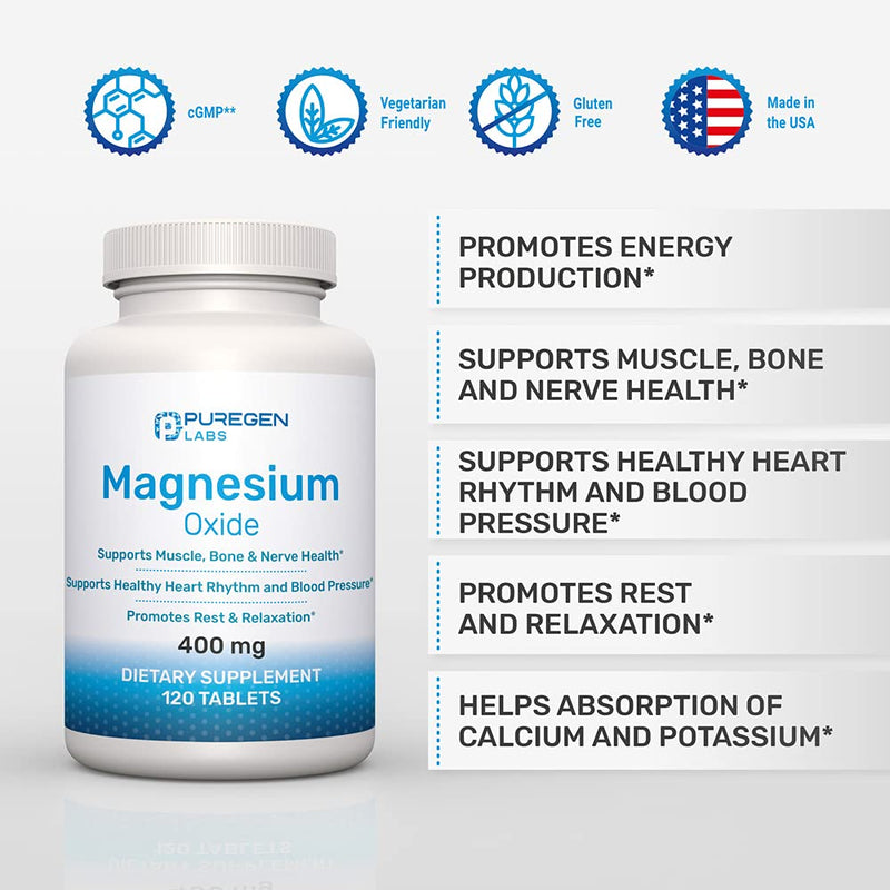 [Australia] - Magnesium 400mg [High Potency] Supplement – Magnesium Oxide for Immune Support, Muscle Recovery, Leg Cramps and Relaxation 120 Tablets Unflavored 120 Count (Pack of 1) 