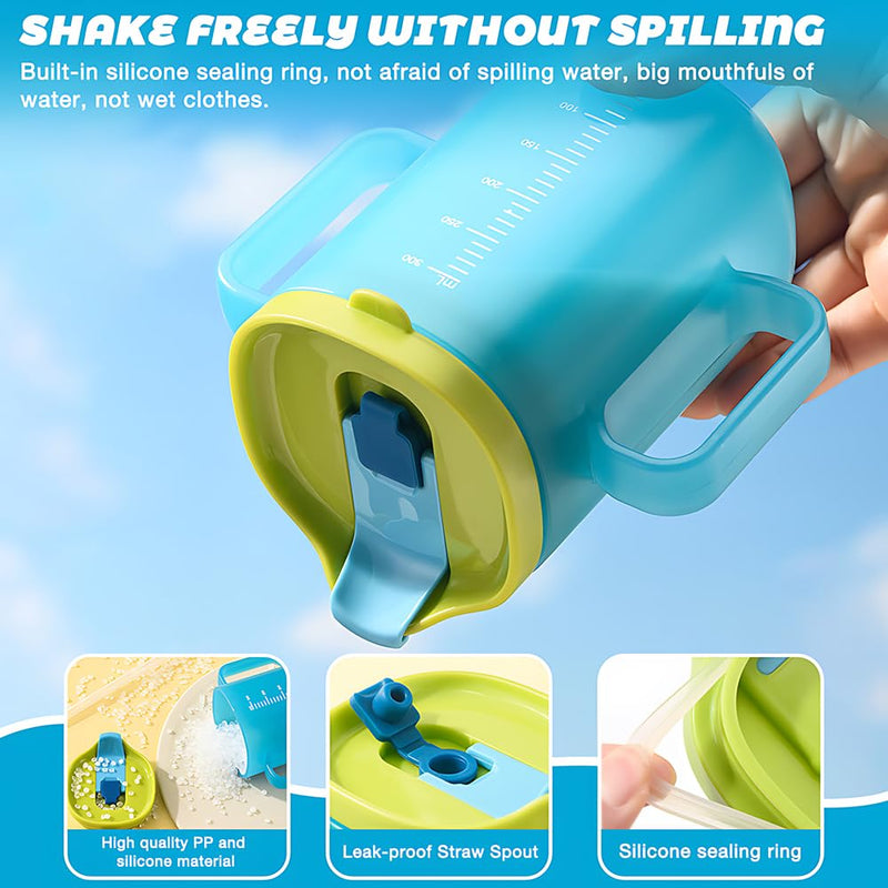 2 PCS Elderly Spill Proof Cups, 280 ml Unspillable Cup with 2 Handles, Elderly Drinking Cup, Feeding Cup Drinking Cup with Lid and Straw, Adult Sippy Cups for The Elderly Non Spill (Blue) Blue(2pcs)