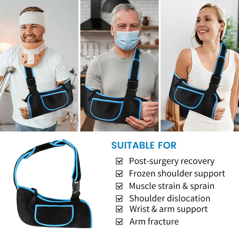 Arm Sling Shoulder Immobilizer for Men and Women, Adjustable Rotator Cuff Support Brace, Fit Left or Right, Comfortable Medical Slings for Elbow and Wrist Injury, Forearm Fracture, Surgery Recovery M (12–14") Black/Blue 1