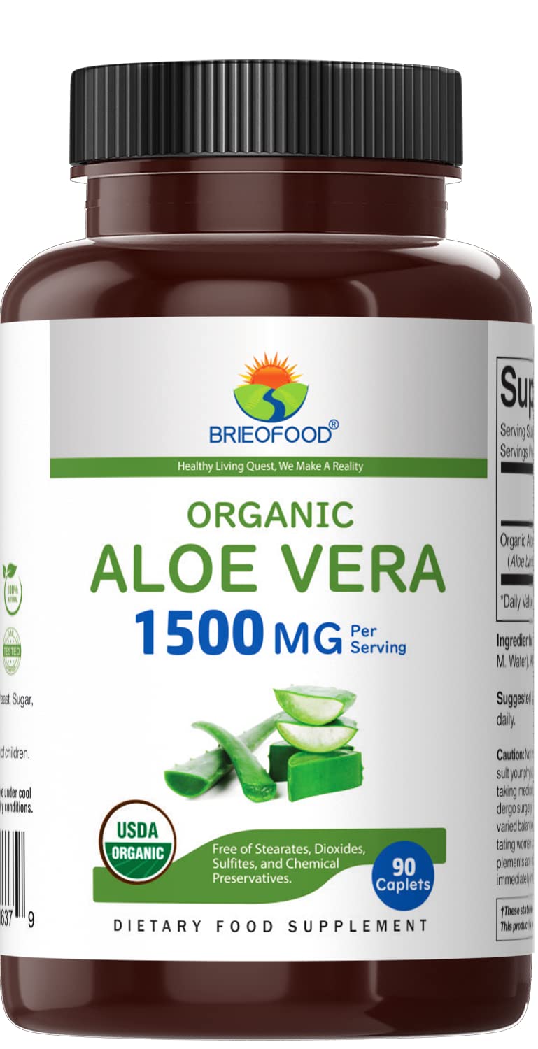 [Australia] - Brieofood Organic Aloe Vera 1500mg, 45 Servings, Vegetarian, Gluten Free, 90 Vegetarian Tablets 