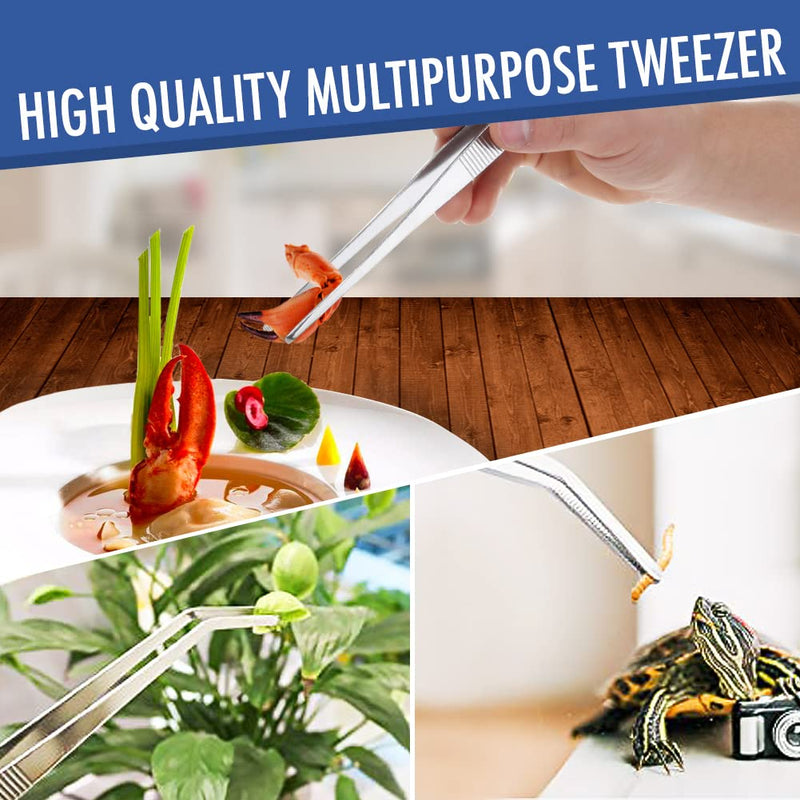 Comfecto 15 Inch Extra Long Tweezers Stainless Steel Straight Serrated Tip, Non Slip Reptile Feeding Tweezer Tongs Tool for Aquarium Aquascaping Cooking Straight Tip - 15"