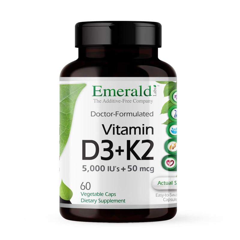 EMERALD LABS Vitamin D3+K2 (60 Caps) & Magnesium (120 Caps) - Bone Health, Heart Support & Sleep Support with Vitamin D, VitalDelta MK-7 & Pure Albion Magnesium - Gluten-Free