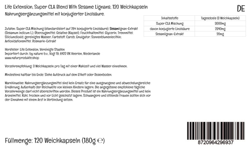 [Australia] - Life Extension, Super CLA Blend with Sesame Lignans, conjugated linoleic acid, high dosage, 120 soft capsules, laboratory tested, gluten-free, soy-free, non-GMO 