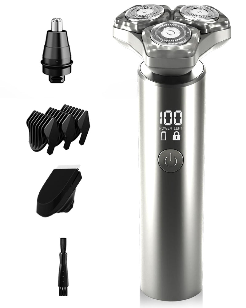 Electric Razor for Men - Rechargeable Wet & Dry Shavers for Men, IPX8 Waterproof, Blades Spin 6000 Times Per Minute, and Travel Lock, Ideal for Business and Travel, Light Gray