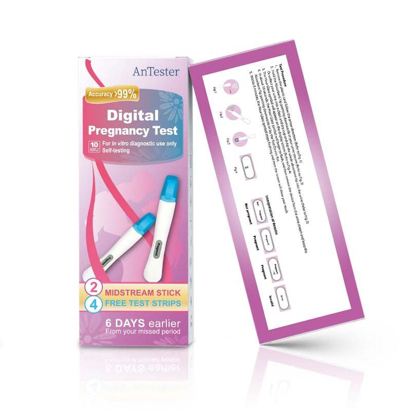 [Australia] - 2X Early Digital Pregnancy Test Kit + 4X hcg Test Strips 10mIU/mL,at-Home Pregnancy Test Kit for Women with Easy-to-Read Results 