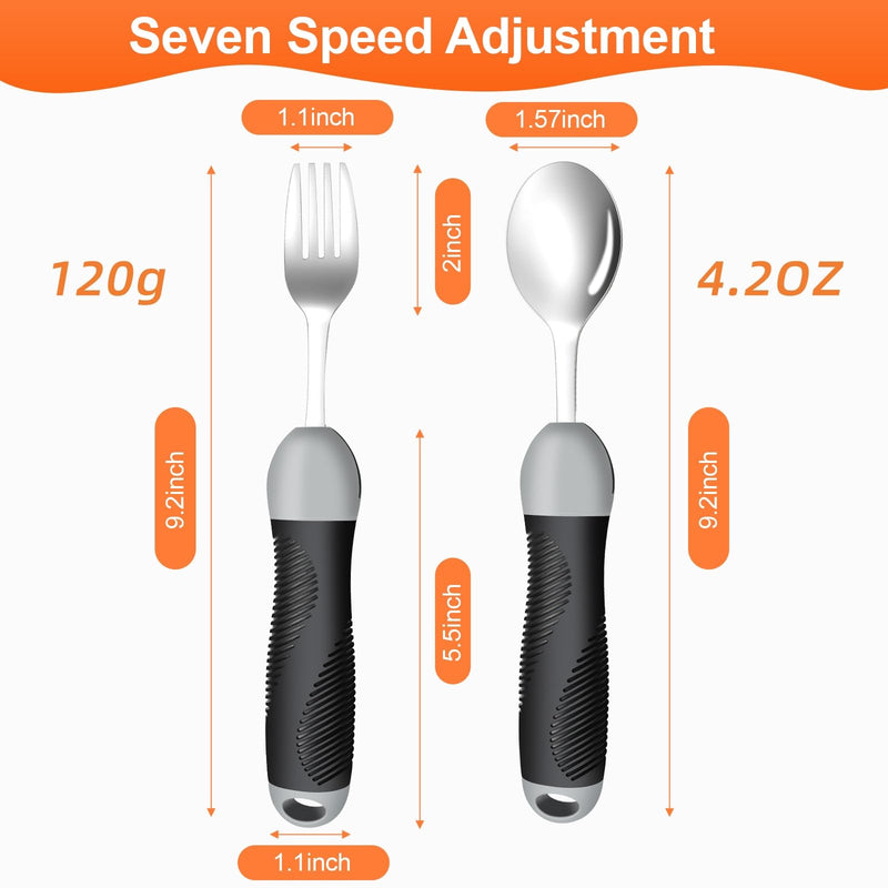 Weighted & Swivel Adaptive Utensils for Hand Tremors,Parkinson‘s - Comfort Grip Silverware Set, Eating Aids for Arthritis, Elderly & Weak Hands (Spoon & Fork)
