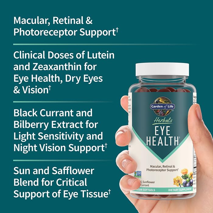 [Australia] - Garden of Life Herbals Eye Health Supplement with Sunflower & Safflower Oil, Lutein, Zeaxanthin & Black Currant for Dry Eyes & Healthy Vision Support ‚Äì Non-GMO, Gluten-Free, Berry Flavor, 30 Servings 