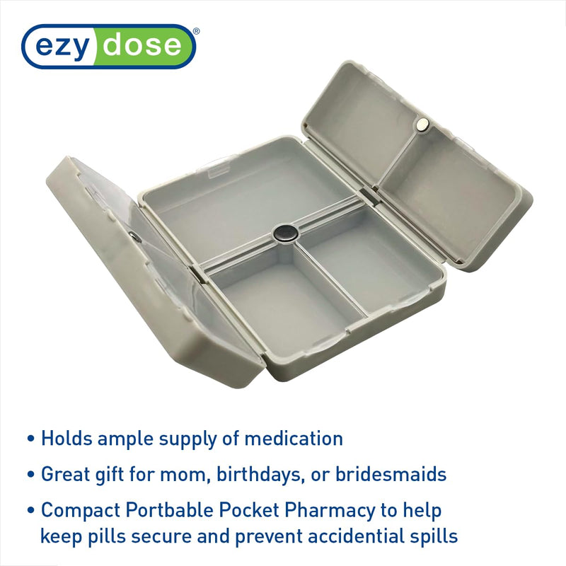 Ezy Dose Bi-Foldable Pill Organizer, Magnetic Snap-Shut Closure, Gray | Compact Daily Vitamin & Supplement Medicine Case, 7 Individual Compartments with Various Sizes, Travel-Friendly, BPA-Free 1-Pack