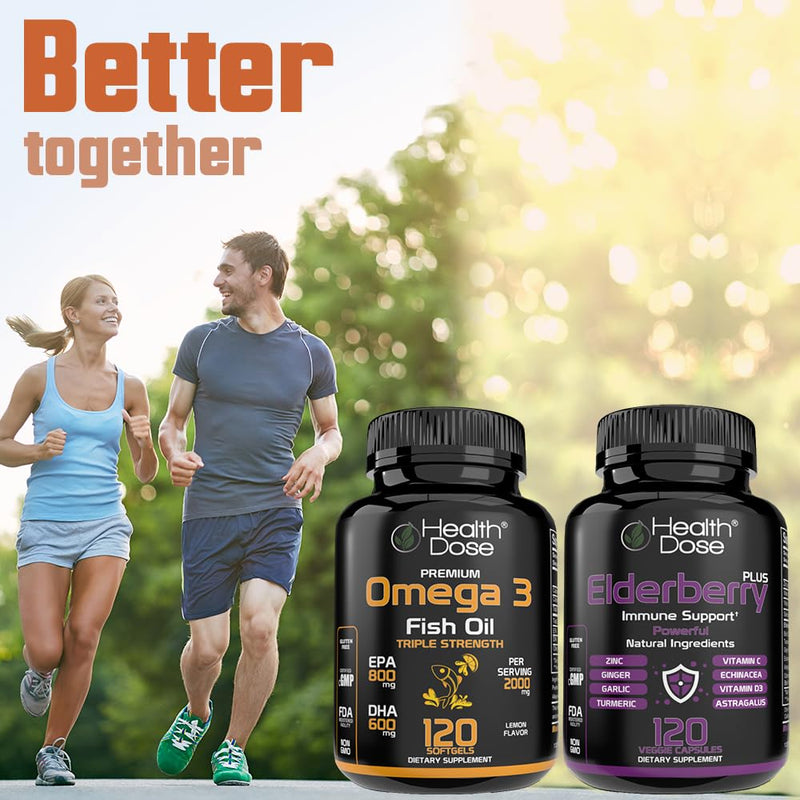Health Dose Omega 3 Fish Oil 2000mg – Lemon-Flavored Softgels with EPA 800mg & DHA 600mg for Brain, Heart, and Wellness Support – Easy-to-Digest, No Fish Burps – 120 Softgels, 2-Month Supply 1