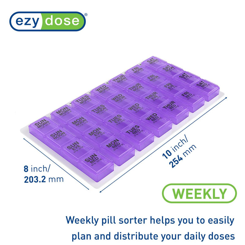 Ezy Dose Pop-Out Daily 7-Day, 4x/Day Pill Organizer, Color May Vary, Medium | Weekly Pill Case, Medicine Planner, Daily Vitamin Organizer, 4 Times a Day, Medtime Planner, BPA Free
