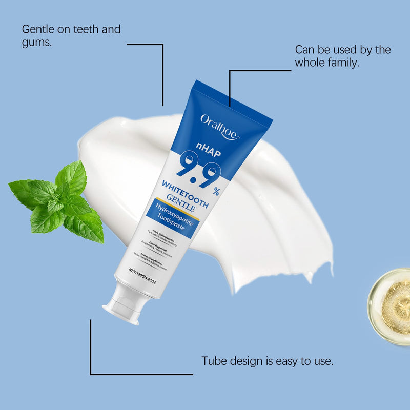 9.9% Hydroxyapatite Toothpaste, Nano Hydroxyapatite Toothpaste for Enamel Repair and Tooth Strengthening, Fluoride Free Whitening Tooth Paste for Sensitive Teeth Gentle Mint Fresh Breath (2) 2