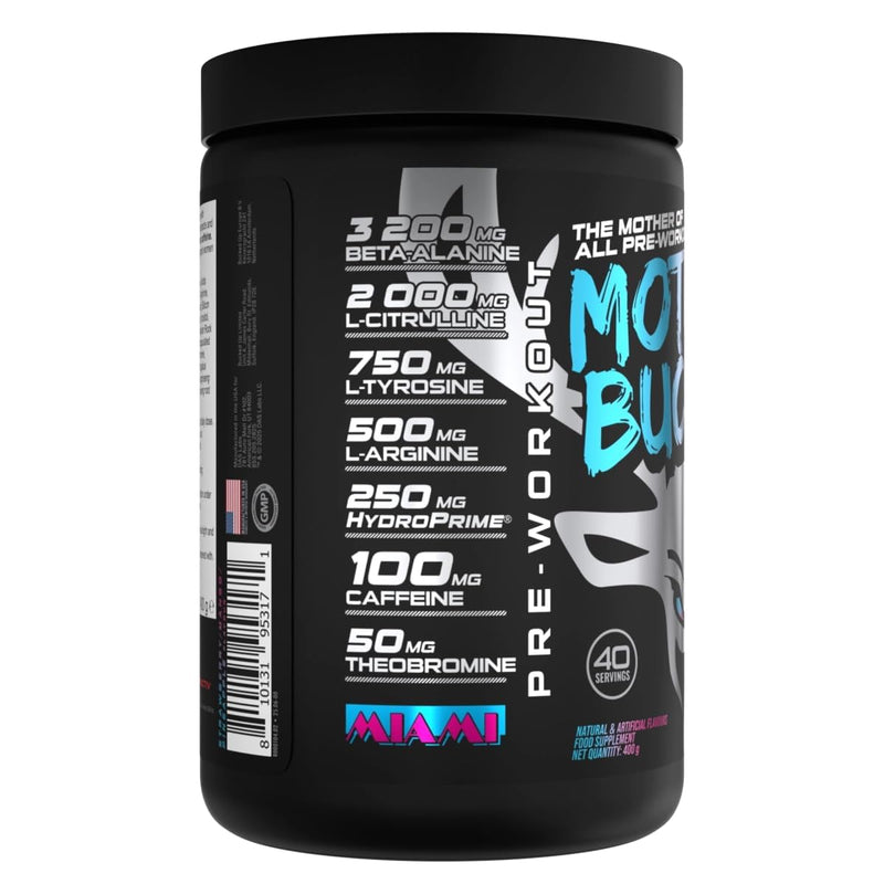 Bucked Up Mother Bucker Pre-Workout Powder | Caffeine, Energy & Endurance Blend | Sugar Free, Keto Friendly | No Proprietary Blends | Miami Flavour | 40 Servings