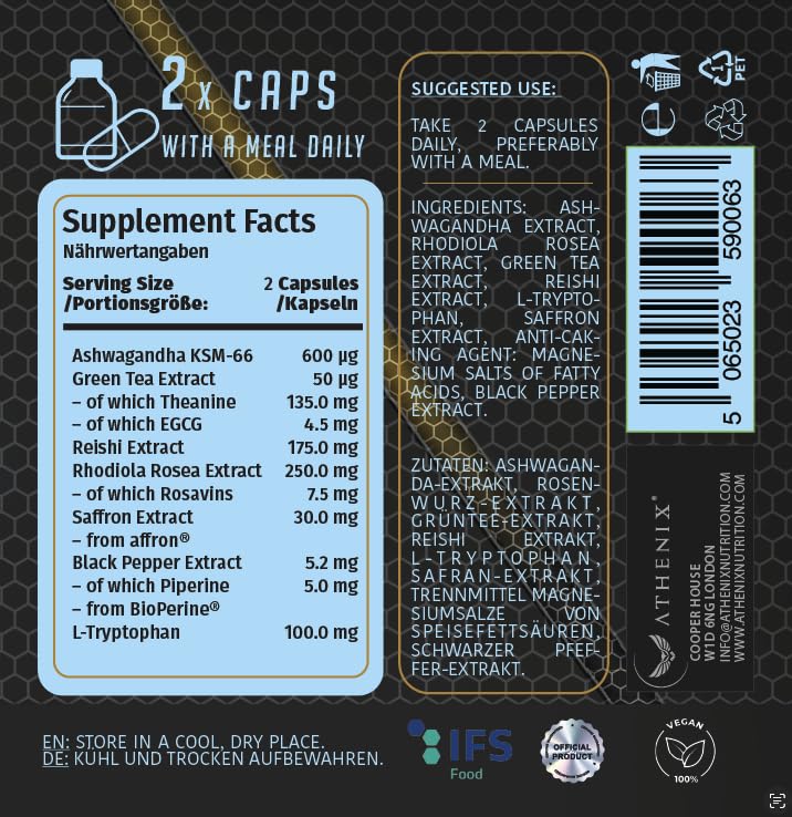 ATHENIX® Zen-X – Advanced Adaptogen Complex for Focus, Mood & Mental Performance | with KSM-66® Ashwagandha, affron® Saffron, Rhodiola & L-Theanine | Premium Vegan Cognitive Support | Made in Germany