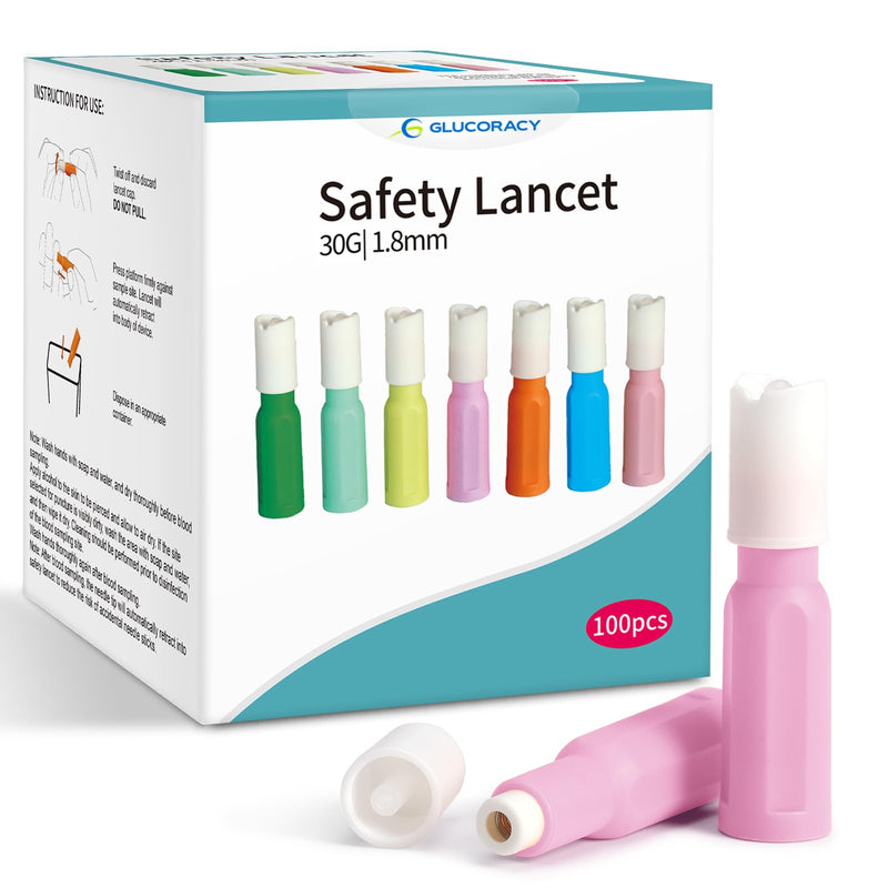[Australia] - Safety Lancets, Sterile, Top Push Button Activated, 30 Gauge, 1.8 mm, 100 Count, 1 Pack 30G x 1.8mm 
