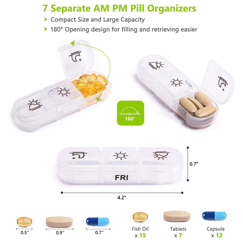 BAGSFY Weekly Pill Organizer 3 Times a Day in a Cute Fabric Pill Case, Medicine Pill Organizer, Pill Box, Portable Travel Pill Case, Pill Container for Medication, Vitamins, Fish Oils, Supplements Black