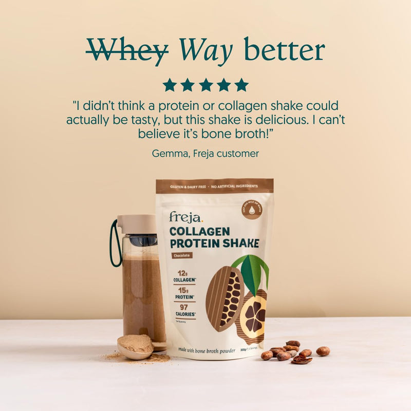 Freja Collagen Protein Shake, Chocolate, 300g | Natural Bone Broth Powder, Dairy Free, Gluten Free, 12 Servings