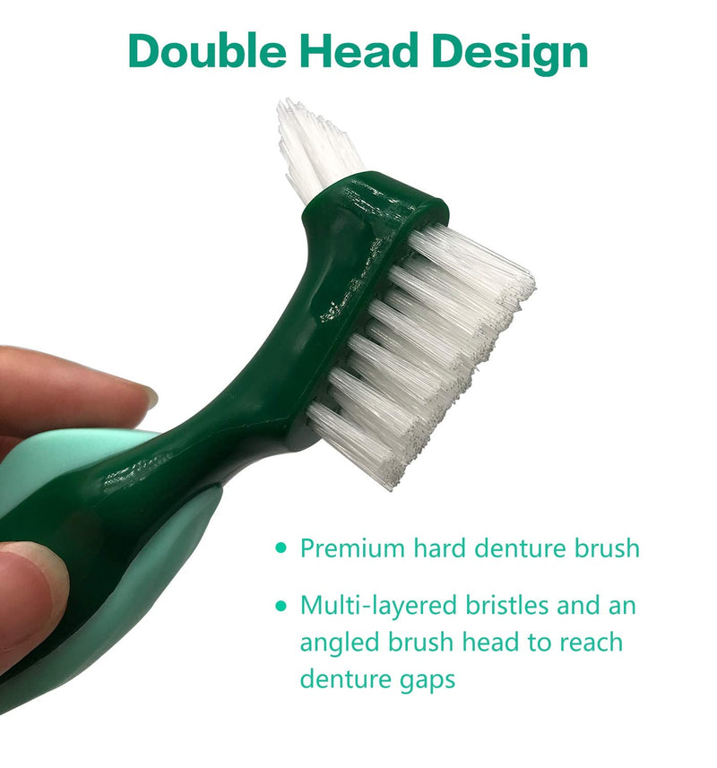 [Australia] - Denture cleaning kit,Denture Case,Denture Cups Bath, Toothbrush with hard denture, Dentures Container with Basket Denture Holder for Travel,Mouth Guard Night Gum Retainer Container (Green) green 
