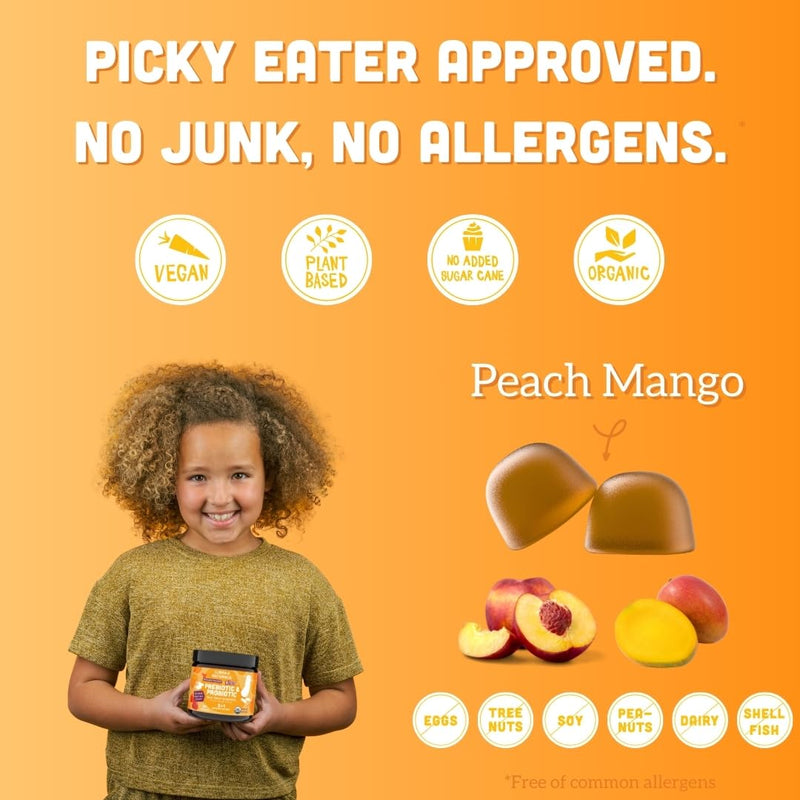[Australia] - Llama Naturals Real Fruit Prebiotic & Probiotic Kids Gummies, No Added Sugar Cane, Vegan Organic Synbiotics, Children Digestion, Toddler Tummy Aches, Gut Health, 2B CFU, 60 ct (30 Days) Peach Mango Kids Peach Mango 60 Count (Pack of 1) 