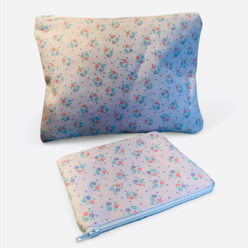 Handmade Cosmetic Bags, Set of 2, Ribbed Textured Fabric with Cotton Lining, Travel Toiletry Pouches