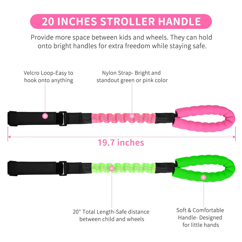 [Australia] - ONEDONE Stroller Handle for Toddler Travel 20" Stroller Strap for Kids to Hold Handle for Strollers, Wagons, Shopping Carts Soft Handle for Child Safety Keep Kids Close Pink 