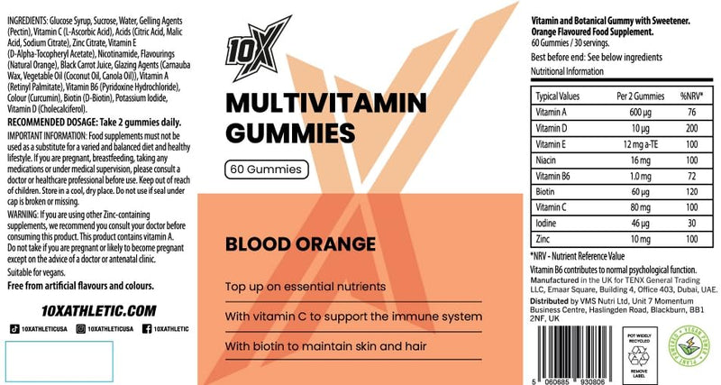 Daily Multivitamin Gummies – Blood Orange | High-Strength Vegan Vitamin | 9 Essential Vitamins & Minerals | Hair, Skin & Nails, Immune Support & Energy Boost | 60 Gummies