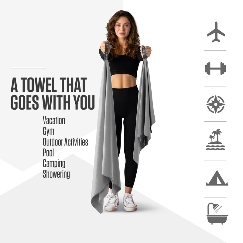 VENTURE 4TH Travel Toiletry Bag & Quick Dry Towel Set - Ideal for Camping, Hiking, Backpacking, Business Trips & More - Grey, Medium