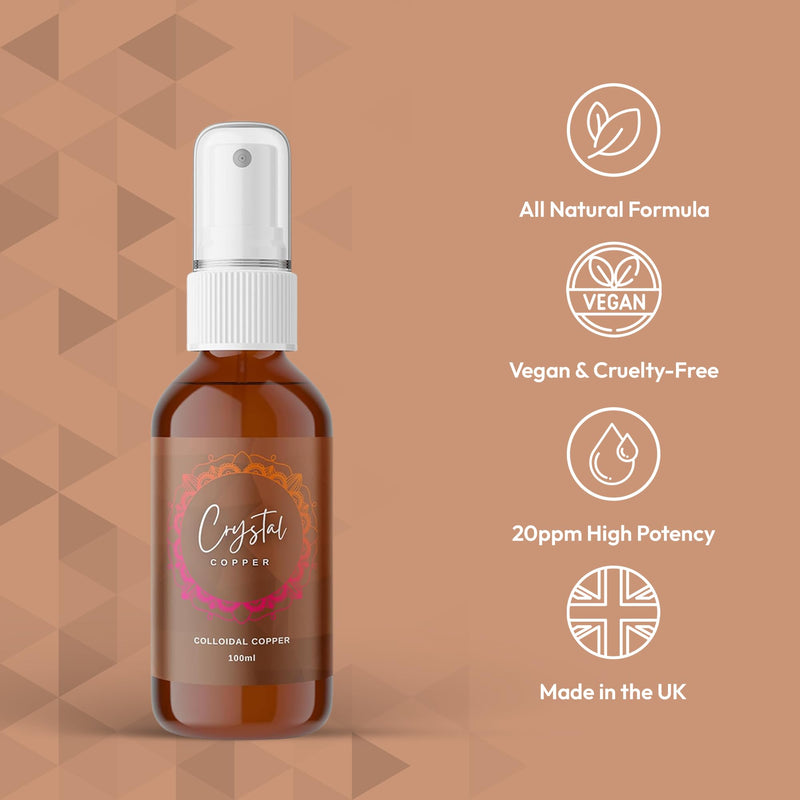 Colloidal Copper Spray 20ppm – 100ml Atomiser | Ultra Pure Copper Solution for Skin Rejuvenation, Anti-Ageing, Hair & Scalp Care, Natural Antimicrobial Mist