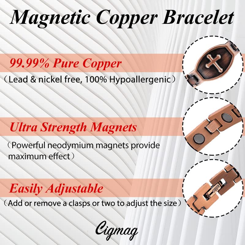 [Australia] - Copper Bracelet for Women, Magnetic Bracelets for Women with Ultra Magnets, Pure Copper Adjustable with Sizing Tool (Cross) Cross 