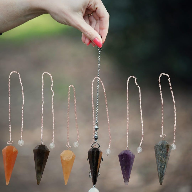 Dowsing Pendulum Healing Set of 6 - Carnelian, Labradorite, Golden Quartz, Tiger Eye, Amethyst, Lapiz