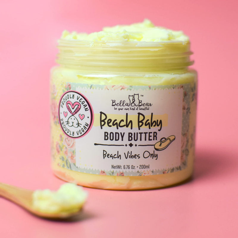 [Australia] - Bella and Bear Beach Baby Body Butter - Moisturizing Shea Cream for Women - Vegan, Cruelty& Oil-Free - Helps Prevents Pregnancy Stretch Marks 6.76-oz 