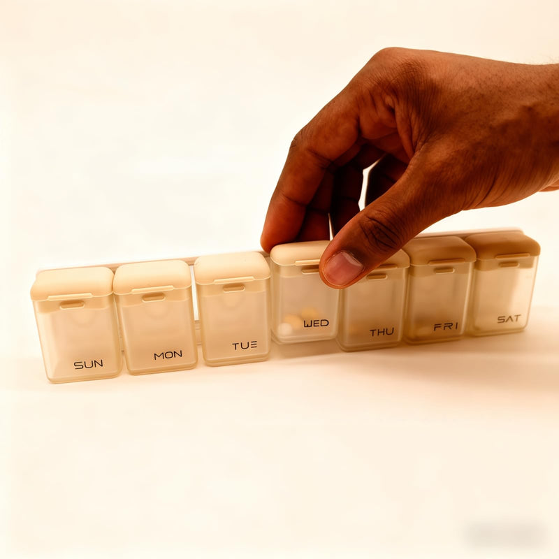 Weekly Pill Organizer 1 Time a Day Large Daily Magnetic Travel Pill Case | Large Week Once Daily Medication Dispenser Medicine Container Holder for Supplement Box 7 Day 1 Time a Day, Brown
