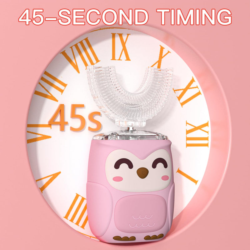 [Australia] - Kids Electric U Shaped Toothbrush, Toddler Toothbrush with 2 U-Shaped Brush Heads 2 Soft Replacements Automatic Toothbrush Rechargeable 6 Cleaning Modes - (Age2-7 Pink) Baby Pink 
