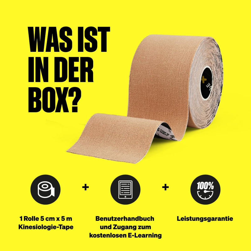 [Australia] - SPORTTAPE Kinesiology Tape - Beige - 5 cm x 5 m | Kinesiotapes and sports tape for injuries and pain | Elastic hypoallergenic physio tape | KinesioTape waterproof | Knee Tape Muscle Tape 