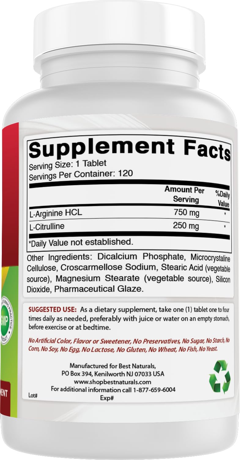 Best Naturals Arginine Citruline Complex 1000 Mg 120 Tablets Unflavored 120 Count (Pack of 1)