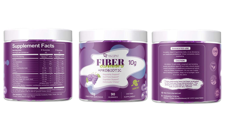 [Australia] - 10G Fiber Gummies for Adults, No Sugar Added Grape Flavor, Fiber Supplement with 30 Billion CFU Probiotics Blend, ACV, Vitamin C, Inulin, Support Digestive Health, 90 Count 90 Count (Pack of 1) 